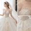 Fabelhaft Charmant Champagner Fallende Rüsche Brautkleider / Hochzeitskleider 2021 Ballkleid Stehkragen Perlenstickerei Pailletten Applikationen Kurze Ärmel Rückenfreies Königliche Schleppe Hochzeit