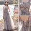 Fashion Grey Bridesmaid Dresses 2021 A-Line / Princess Scoop Neck Beading Rhinestone Sequins Lace Flower Short Sleeve Backless Floor-Length / Long Bridesmaid Wedding Party Dresses