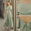 Modest / Simple Sage Green Bridesmaid Dresses 2021 A-Line / Princess Scoop Neck Bow Short Sleeve Backless Bridesmaid Wedding Party Dresses