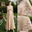 Modest / Simple Champagne Satin Embroidered Bridesmaid Dresses 2021 A-Line / Princess Scoop Neck 1/2 Sleeves Backless Floor-Length / Long Wedding Party Dresses