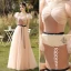 Elegant Pearl Pink Suede Bridesmaid Dresses 2021 A-Line / Princess V-Neck Short Sleeve Backless Floor-Length / Long Wedding Party Dresses