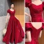 Chic / Beautiful Red Evening Dresses  2021 A-Line / Princess Square Neckline Short Sleeve Backless Floor-Length / Long Evening Party Formal Dresses
