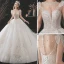 Charming Fabulous Ivory Wedding Dresses 2021 Ball Gown Scoop Neck Beading Rhinestone Lace Flower Long Sleeve Royal Train Wedding