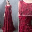 Luxury / Gorgeous Burgundy Evening Dresses  2019 A-Line / Princess Lace Beading Crystal Sequins Scoop Neck Backless 3/4 Sleeve Court Train Formal Dresses