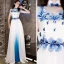 Chinese style Ivory Evening Dresses  2019 A-Line / Princess Organza Appliques Lace Rhinestone High Neck Sleeveless Floor-Length / Long Formal Dresses