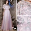 Chic / Beautiful Blushing Pink Evening Dresses  2019 A-Line / Princess Appliques Lace Scoop Neck Short Sleeve Floor-Length / Long Formal Dresses