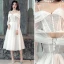 Elegant White Wedding Dresses 2019 A-Line / Princess Lace Spaghetti Straps Backless 3/4 Sleeve Tea-length