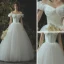 Elegant Ivory Corset Wedding Dresses 2019 A-Line / Princess Off-The-Shoulder Short Sleeve Backless Floor-Length / Long