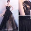 Eleganckie Czarne Sukienki Wieczorowe 2019 Princessa Z Koronki Frezowanie Kryształ Cekiny Bez Ramiączek Bez Rękawów Bez Pleców Trenem Sąd Sukienki Wizytowe