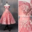 Schöne Wassermelone Ballkleider 2019 A Linie Applikationen Spitze Perle Off Shoulder Rückenfreies Kurze Ärmel Kurze Festliche Kleider