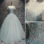Schöne Himmelblau Ballkleider 2019 Ballkleid Spitze Perle Pailletten Rundhalsausschnitt Rückenfreies Kurze Ärmel Lange Festliche Kleider