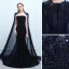 Modern / Fashion Navy Blue Evening Dresses  2019 Trumpet / Mermaid Suede Beading Sequins Scoop Neck Sleeveless Watteau Train Formal Dresses