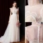 Vintage / Retro Champagne Lace Flower Prom Dresses Wedding Dresses 2021 A-Line / Princess High Neck Sleeveless Sweep Train Formal Dresses
