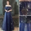 Moderne / Mode Bleu Roi Robe De Soirée 2019 Princesse Perlage Glitter Paillettes De l'épaule Dos Nu Manches Courtes Longue Robe De Ceremonie
