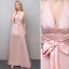Abordable Rougissant Rose Robe De Soirée 2019 Princesse Noeud Titulaire Sans Manches Dos Nu Tribunal Train Robe De Ceremonie