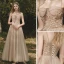 Chic / Beautiful Champagne Prom Dresses 2021 A-Line / Princess Spaghetti Straps Lace Flower Sleeveless Backless Floor-Length / Long Formal Dresses