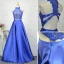 Vintage / Originale 2 Pièces Bleu Roi Robe De Soirée 2019 Princesse En Dentelle Cristal Col Haut Sans Manches Dos Nu Longue Robe De Ceremonie
