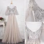 Modern / Fashion Grey Handmade  Beading Evening Dresses  2019 A-Line / Princess Rhinestone Sequins V-Neck Bell sleeves Backless Floor-Length / Long Formal Dresses