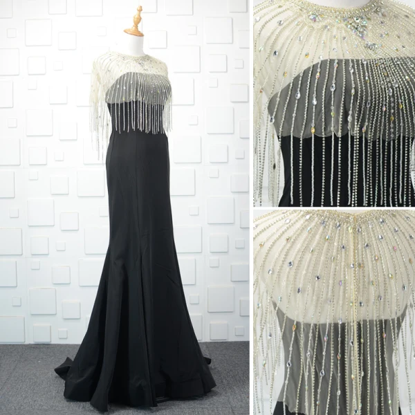 Moderne / Mode 2 Pièces Perlage Perle Rose Robe De Soirée 2019 Trompette / Sirène Cristal Faux Diamant Gland Encolure Dégagée Sans Manches Longue Robe De Ceremonie