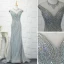 Luxus / Herrlich Champagner Handgefertigt Perlenstickerei Abendkleider Meerjungfrau 2019 Kristall Pailletten Perle Strass Rundhalsausschnitt Ärmellos Sweep / Pinsel Zug Festliche Kleider
