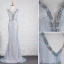 Élégant Bleu Ciel Robe De Soirée 2019 Trompette / Sirène Glitter En Dentelle Cristal V-Cou Sans Manches Dos Nu Train De Balayage Robe De Ceremonie