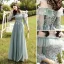 Modest / Simple Mint Green Lace Flower Bridesmaid Dresses 2021 A-Line / Princess Scoop Neck 1/2 Sleeves Backless Floor-Length / Long Wedding Party Dresses