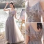 Fashion Grey Bridesmaid Dresses 2021 A-Line / Princess Scoop Neck Beading Rhinestone Sequins Lace Flower Short Sleeve Backless Floor-Length / Long Bridesmaid Wedding Party Dresses