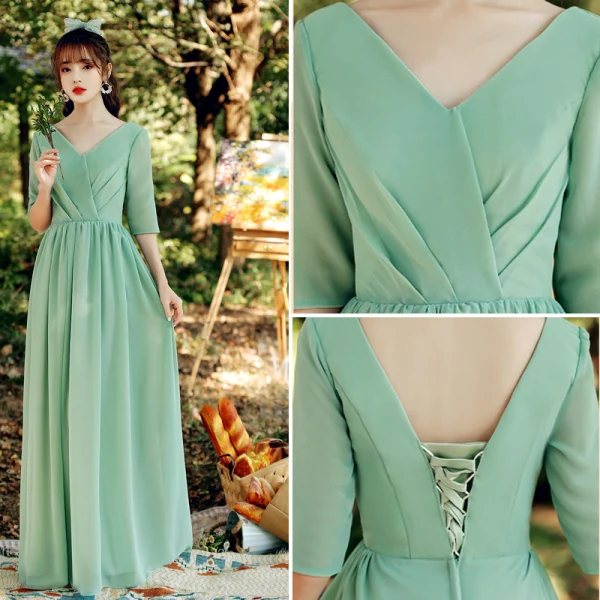 sage green and lavender dress Mint Green One Shoulder Bridesmaid Dresses Maxi Long Wedding Party Dress Side Slit US20W / Custom Color main image 0