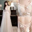 Modest / Simple Champagne Bridesmaid Dresses 2021 A-Line / Princess Scoop Neck Butterfly Lace Flower Short Sleeve Backless Floor-Length / Long Wedding Party Dresses