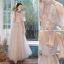 Simple Gris Robe Demoiselle D'honneur 2018 Princesse Sans Manches Dos Nu Thé Longueur Robe Pour Mariage