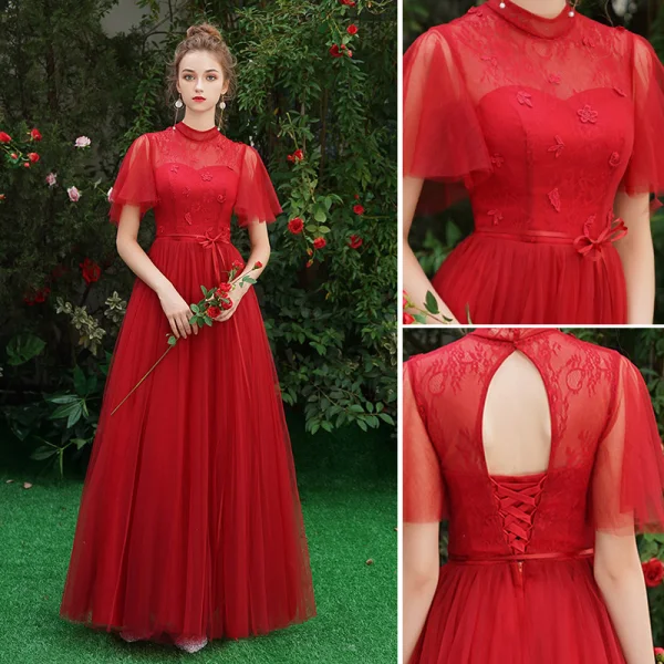 Abordable Gris Robe Demoiselle D'honneur 2018 Princesse En Dentelle Noeud Dos Nu Longueur Cheville Robe Pour Mariage