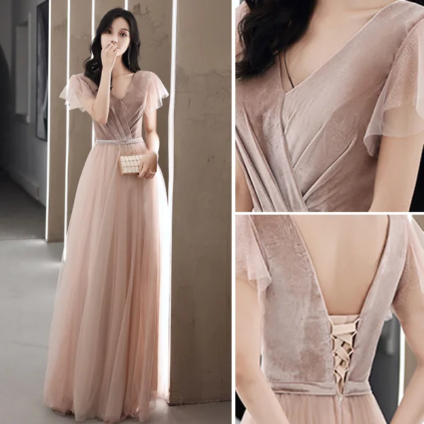 Moderne / Mode Rouge Robe De Mariée 2018 Princesse Appliques En Dentelle Cristal Encolure Dégagée 3/4 Manches Royal Train Mariage