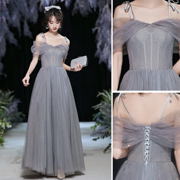 Modest / Simple Black Graduation Dresses 2018 A-Line / Princess Off-The-Shoulder Short Sleeve Backless Knee-Length Formal Dresses