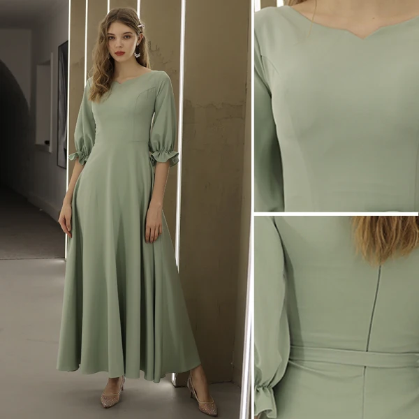 Chic / Beautiful Evening Dresses  2017 A-Line / Princess Pearl Beading Off-The-Shoulder 1/2 Sleeves Backless Crossed Straps Floor-Length / Long Evening Party