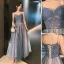 Charming Sky Blue Star Bridesmaid Dresses 2021 A-Line / Princess Spaghetti Straps Lace Sleeveless Backless Floor-Length / Long Bridesmaid Wedding Party Dresses