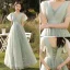 Fashion Sage Green Star Bridesmaid Dresses 2021 A-Line / Princess Scoop Neck Short Sleeve Backless Floor-Length / Long Bridesmaid Wedding Party Dresses