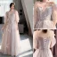 Fashion Blushing Pink Lace Flower Bridesmaid Dresses 2021 A-Line / Princess Spaghetti Straps Short Sleeve Backless Floor-Length / Long Bridesmaid Wedding Party Dresses