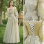 Chic / Beautiful Sage Green Pearl Lace Flower Bridesmaid Dresses 2021 A-Line / Princess Off-The-Shoulder Short Sleeve Backless Floor-Length / Long Bridesmaid Wedding Party Dresses