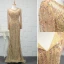 Luxury / Gorgeous Champagne Handmade  Beading Evening Dresses  2019 Trumpet / Mermaid Crystal Sequins Scoop Neck Long Sleeve Sweep Train Formal Dresses