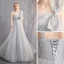 Chic / Belle Gris Robe Demoiselle D'honneur 2019 Princesse Tachetée Noeud 1/2 Manches Dos Nu Longue Robe Pour Mariage