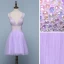 Sexy Lavande Robe De Cocktail 2019 Princesse V-Cou Perlage Faux Diamant Sans Manches Dos Nu Courte Robe De Ceremonie