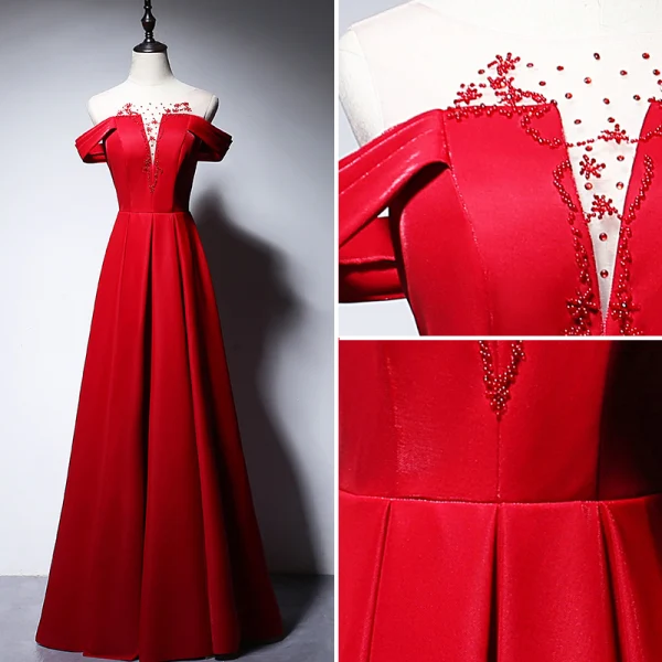 Elegant Black Evening Dresses 2020 A-Line / Princess Scoop Neck Beading Short Sleeve Backless Floor-Length / Long Formal Dresses