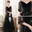 Abordable Noire Robe De Soirée 2020 Princesse Daim Ceinture Paillettes Manches Courtes Dos Nu Longue Robe De Ceremonie