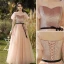 Elegant Pearl Pink Suede Bridesmaid Dresses 2021 A-Line / Princess V-Neck Short Sleeve Backless Floor-Length / Long Wedding Party Dresses