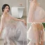 Modern / Fashion Blushing Pink Lace Flower Bridesmaid Dresses 2021 A-Line / Princess Scoop Neck Short Sleeve Backless Floor-Length / Long Bridesmaid Wedding Party Dresses