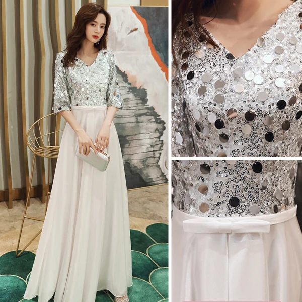 Chic / Belle Bordeaux Robe Demoiselle D'honneur 2021 Princesse V-Cou Appliques Paillettes 1/2 Manches Dos Nu Ceinture Longue Demoiselle D'honneur Robe Pour Mariage
