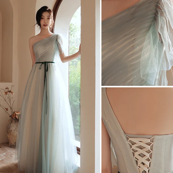 Modest / Simple Sky Blue Bridesmaid Dresses 2021 A-Line / Princess Short Sleeve Backless Bow Sash Floor-Length / Long Bridesmaid Wedding Party Dresses