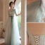 Modest / Simple Sky Blue Bridesmaid Dresses 2021 A-Line / Princess Short Sleeve Backless Bow Sash Floor-Length / Long Bridesmaid Wedding Party Dresses