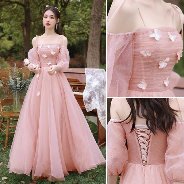 Chic / Beautiful Blushing Pink Lace Butterfly Bridesmaid Dresses 2021 A-Line / Princess Short Sleeve Backless Floor-Length / Long Bridesmaid Wedding Party Dresses