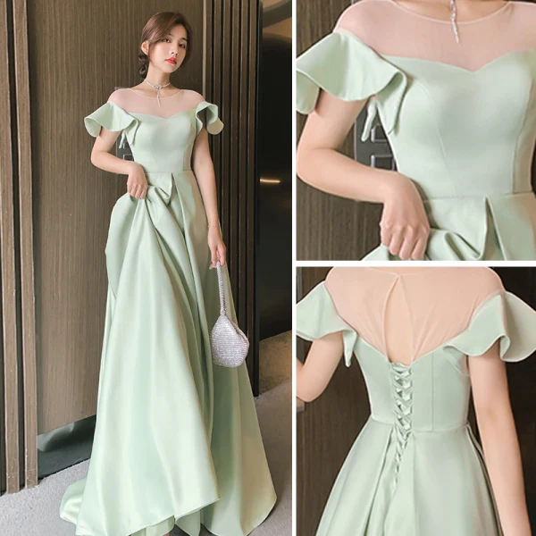 Modest / Simple Sage Green Satin Bridesmaid Dresses 2021 A-Line / Princess Sleeveless Floor-Length / Long Bridesmaid Wedding Party Dresses